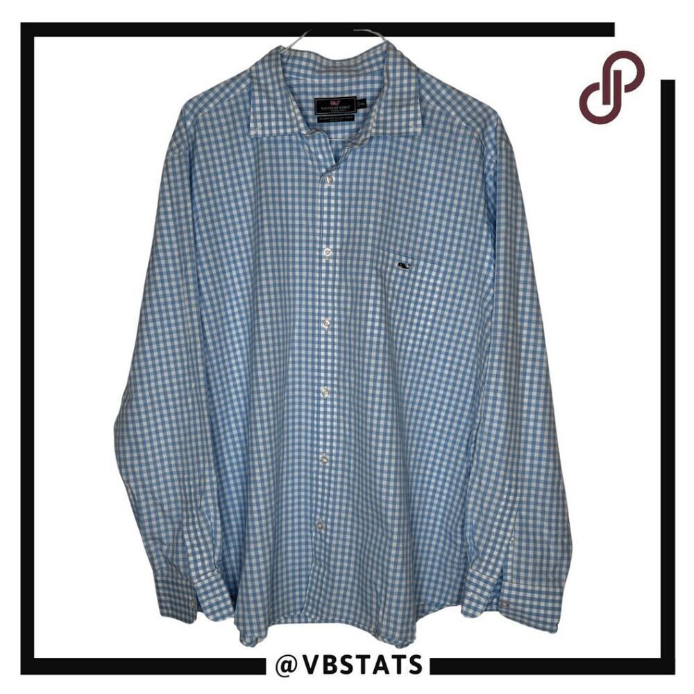 Vineyard Vines Men's Classic Trucker Check Button Up Shirt Blue White‎ Size 2XL
